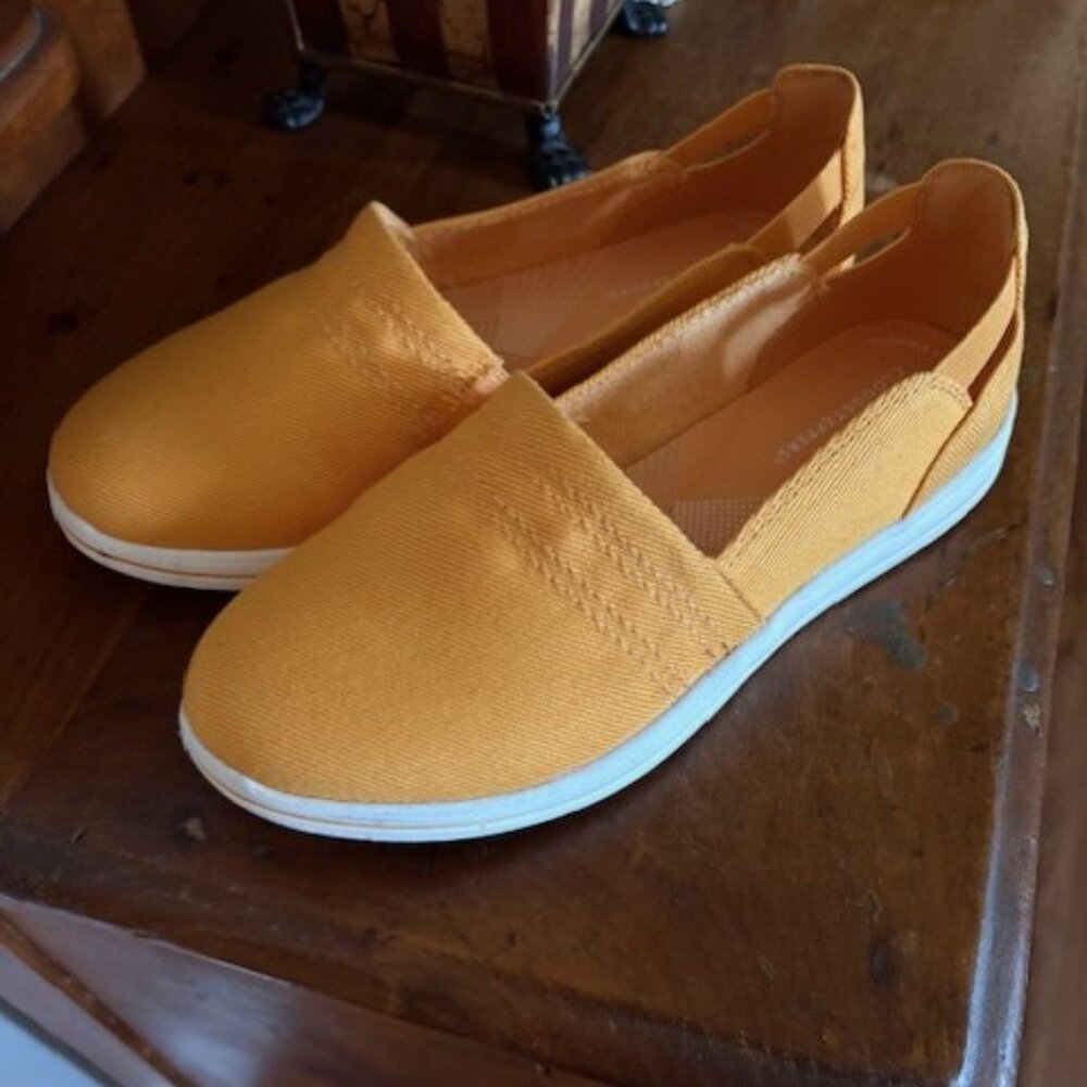 Cloudsteppers by Clarks Mustard Canvas Slip-On Flats